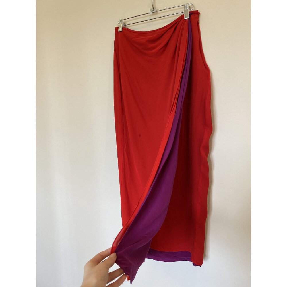 Linda Allard Ellen Tracy Red Purple 100% Silk Skirt Size 10 Vintage - Picture 7 of 8